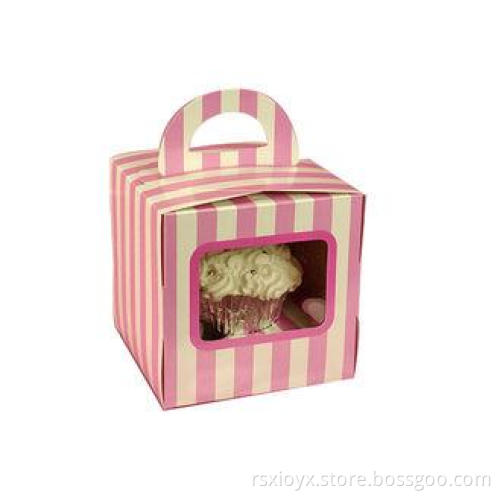 Stripe Pattern Side Window Portable Single Cupcake Box Tray